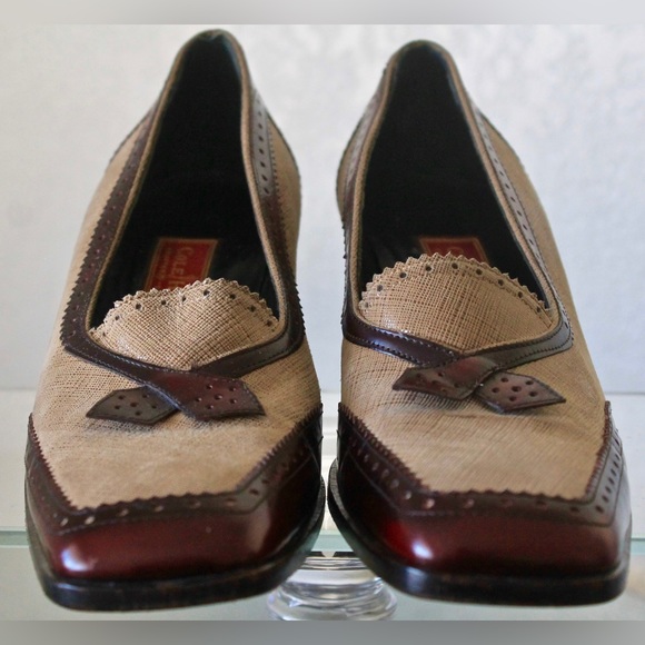 COLE HAAN STUDIO HEEL LOAFER 8 1/2 AA VINTAGE SPECTATOR MADE IN ITALY WINE TAUPE - Picture 6 of 9